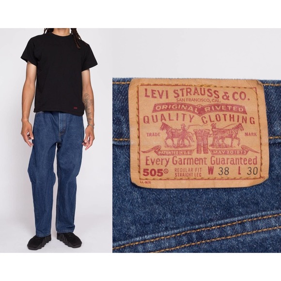 90s Levi's 505 Dark Wash Jeans - 38x30 | Vintage Regular Fit Straight Leg Denim‎ - Picture 1 of 10